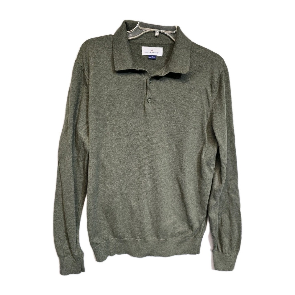 Modern Ambition Men's Responsible Cotton/Wool Blend Polo Sweater Green Size M